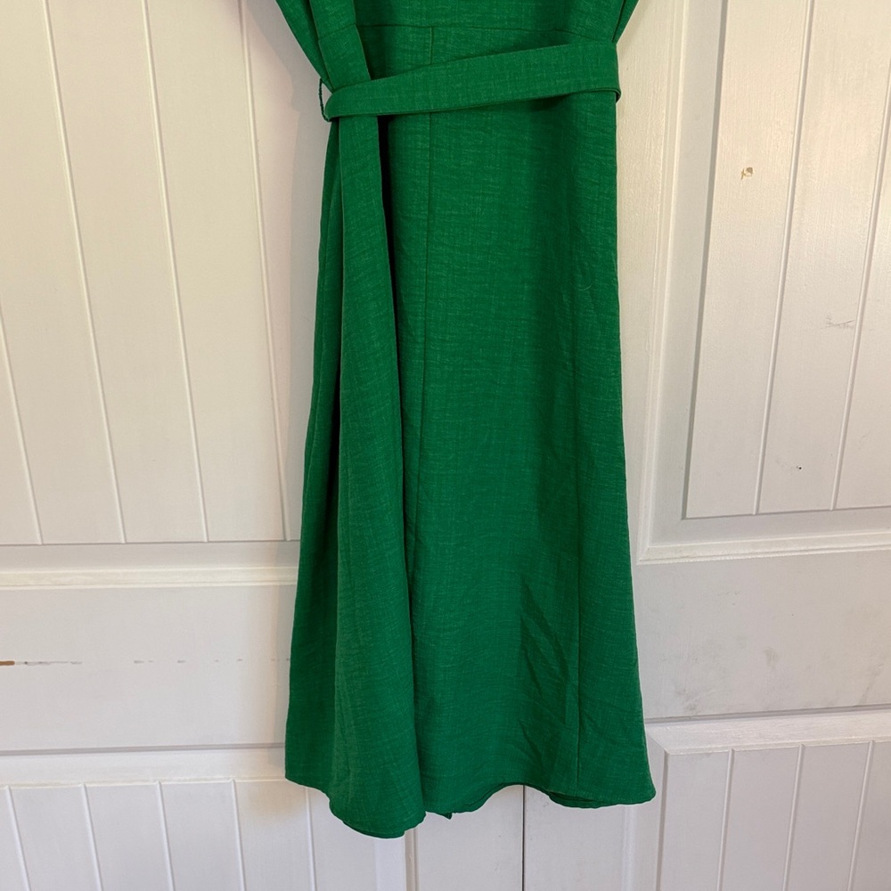 Green Midi Shirt Dress with Waist Tie - Picture 7 of 9